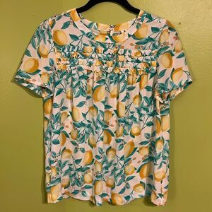 Elle Multicolor Lemon Print Top Blouse Size M